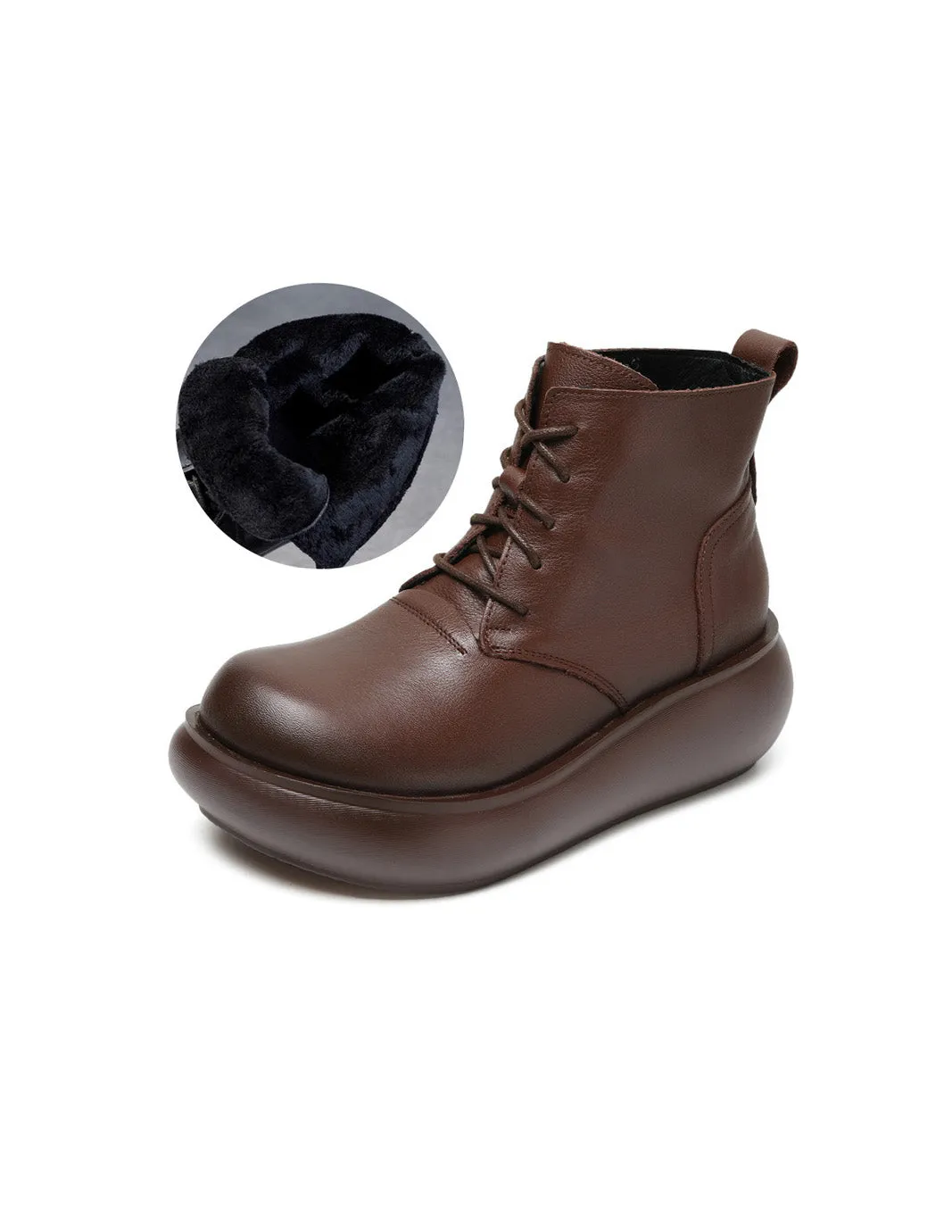 Plush Round Head Lace-up Retro Platform Boots
